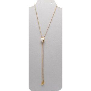 Vintage 1985 Avon Gold Tone White Lucite Shell Pendant Sea Swirls Lariat